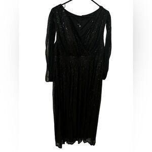 Giffniesti Black Sequin Maxi Surplice Split Thigh Sleeveless Women’s 2X Dress